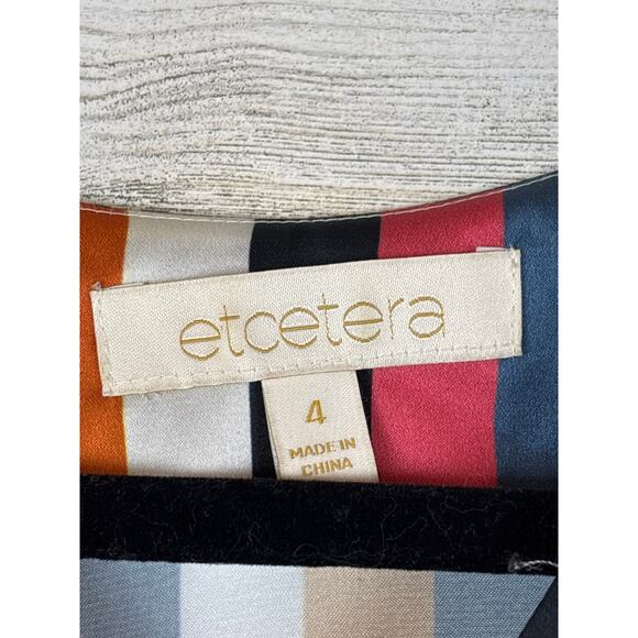 Etcetera Women’s 4 Multicolor Striped V-Neck Long Sleeve Wide Cuff Blouse NEW - Picture 3 of 7